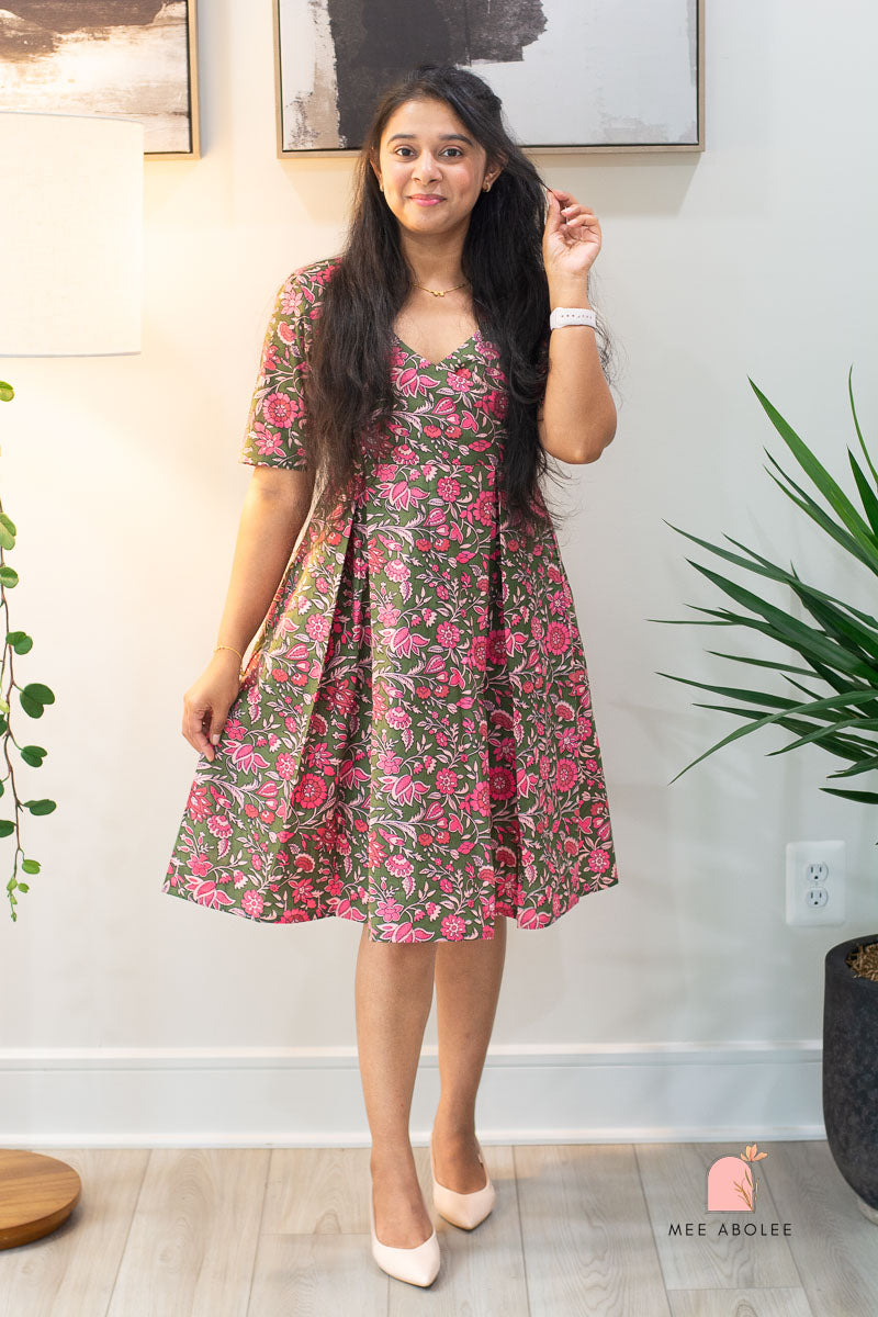 Raashi Semi-Casual Midi Dress in Deep Olive