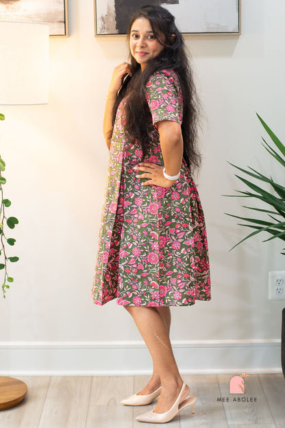 Raashi Semi-Casual Midi Dress in Deep Olive