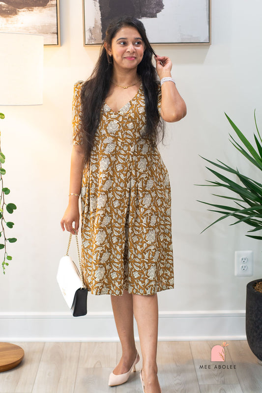 Raashi Semi-Casual Midi Dress in Earthen Gold
