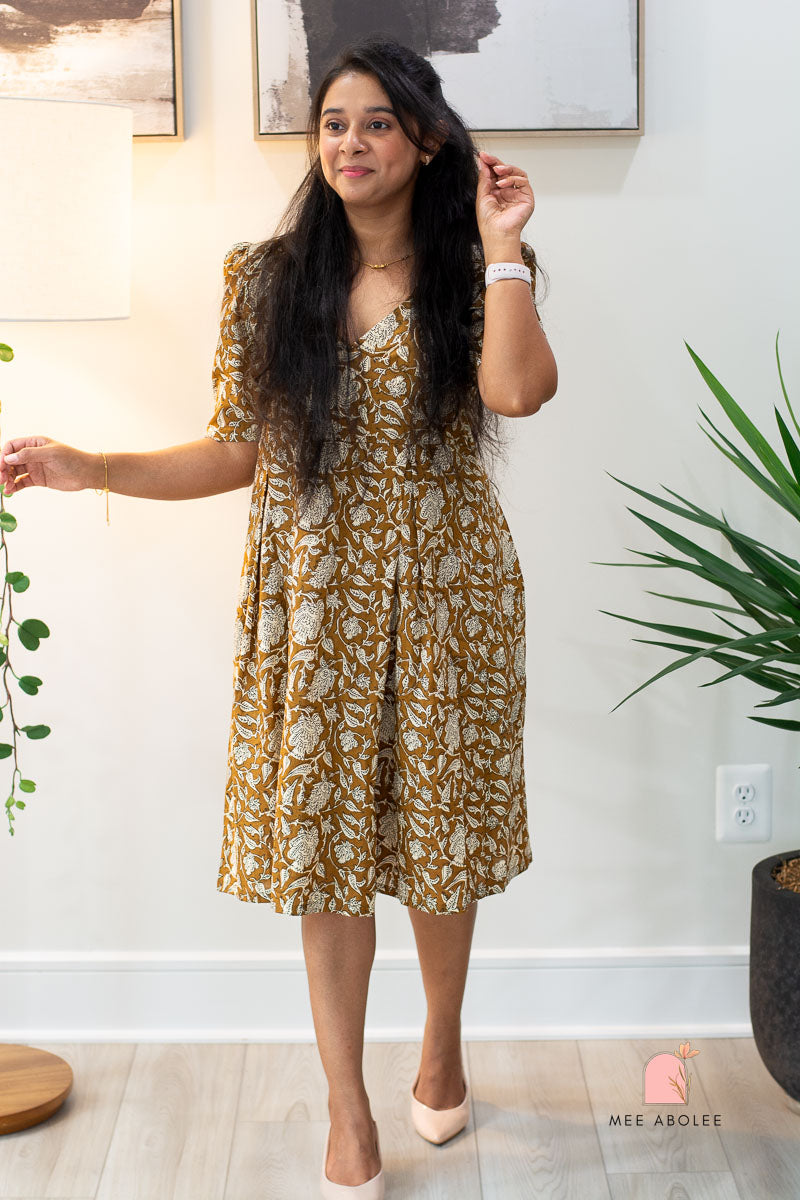 Raashi Semi-Casual Midi Dress in Earthen Gold