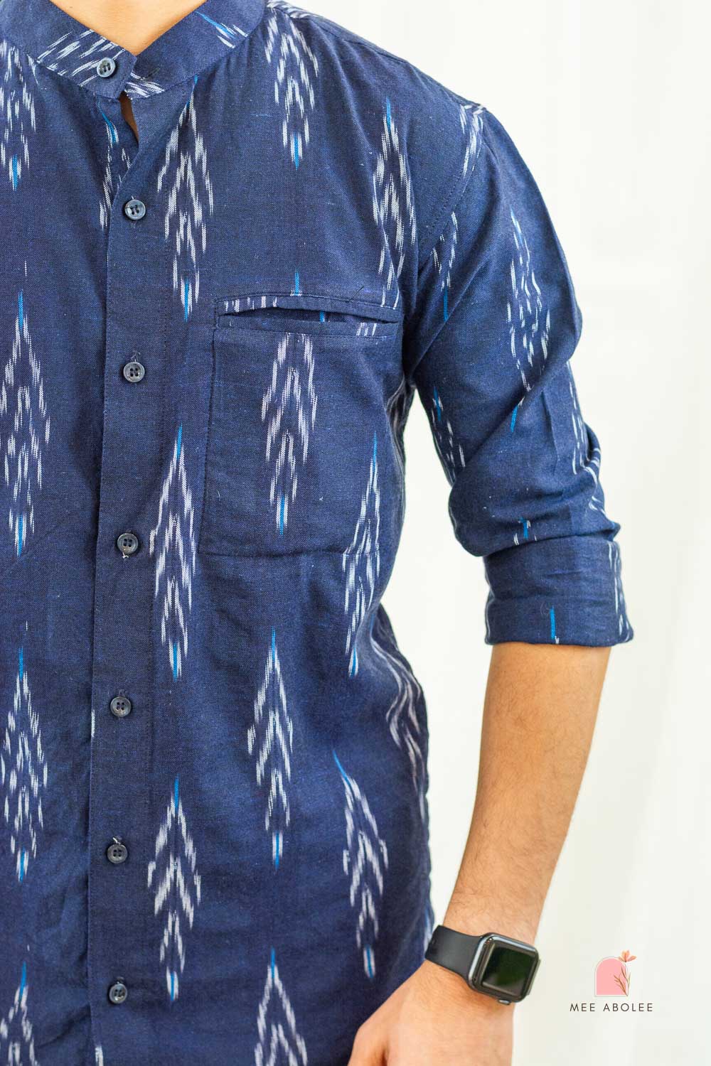 Vishu Full Sleeves Shirt With Mandarin Collar in Deep Sapphire