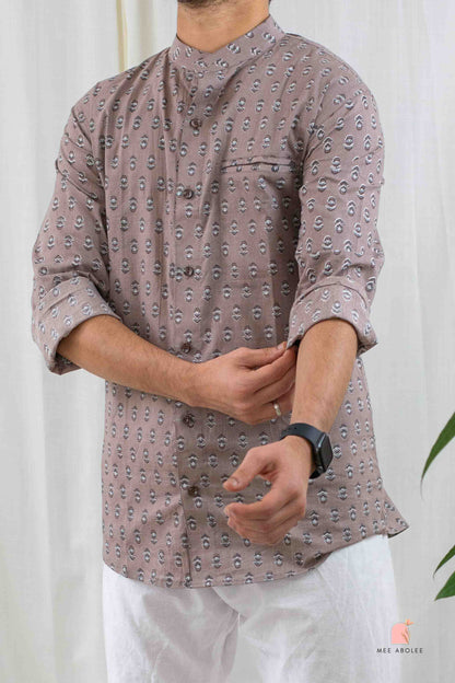 Vishu Full Sleeves Shirt With Mandarin Collar in Polka Buds