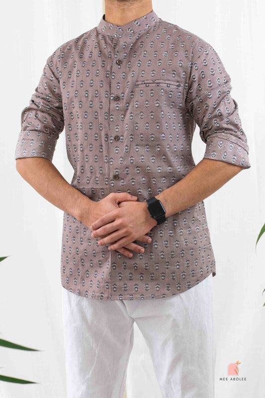 Vishu Full Sleeves Shirt With Mandarin Collar in Polka Buds