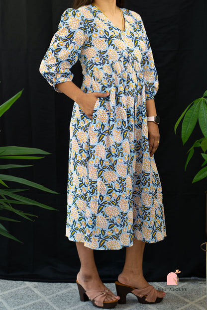 Kaaveri V-neck Midi Dress in Blue Zinnia
