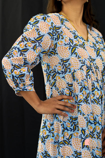 Kaaveri V-neck Midi Dress in Blue Zinnia
