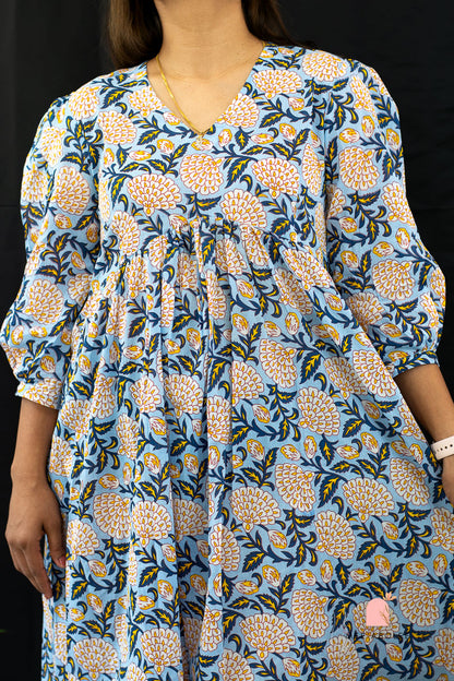 Kaaveri V-neck Midi Dress in Blue Zinnia