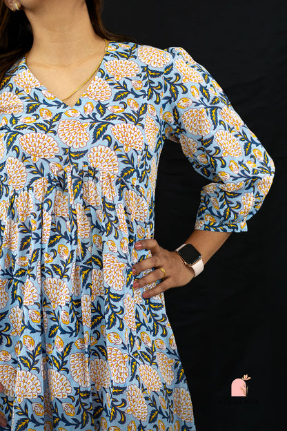 Kaaveri V-neck Midi Dress in Blue Zinnia