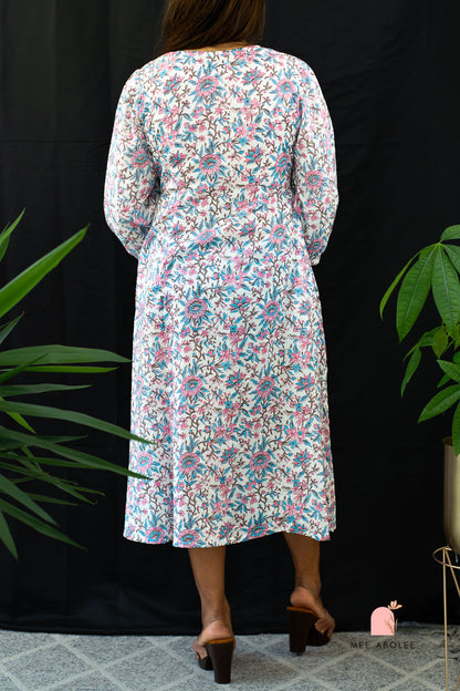 Kaaveri V-neck Midi Dress in Blue Mayflowers