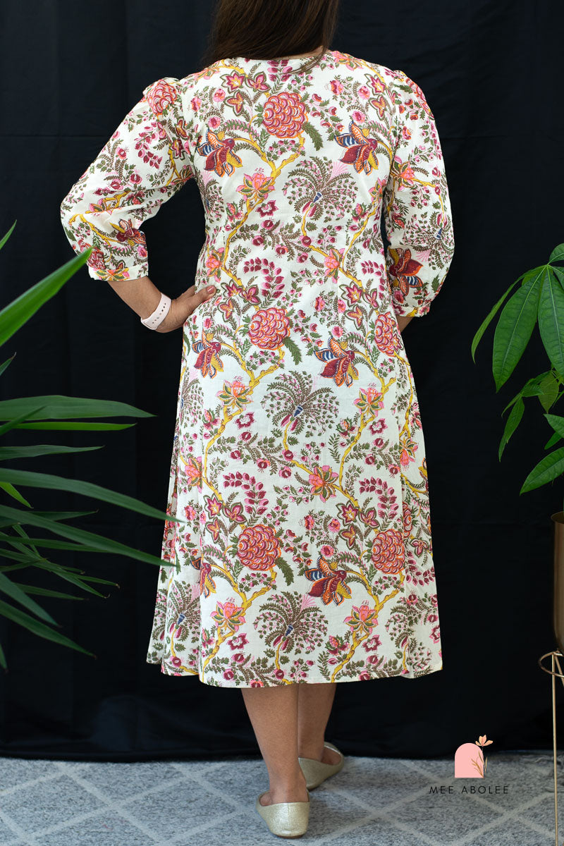 Kaaveri V-neck Midi Dress in Gardens of Jaipur