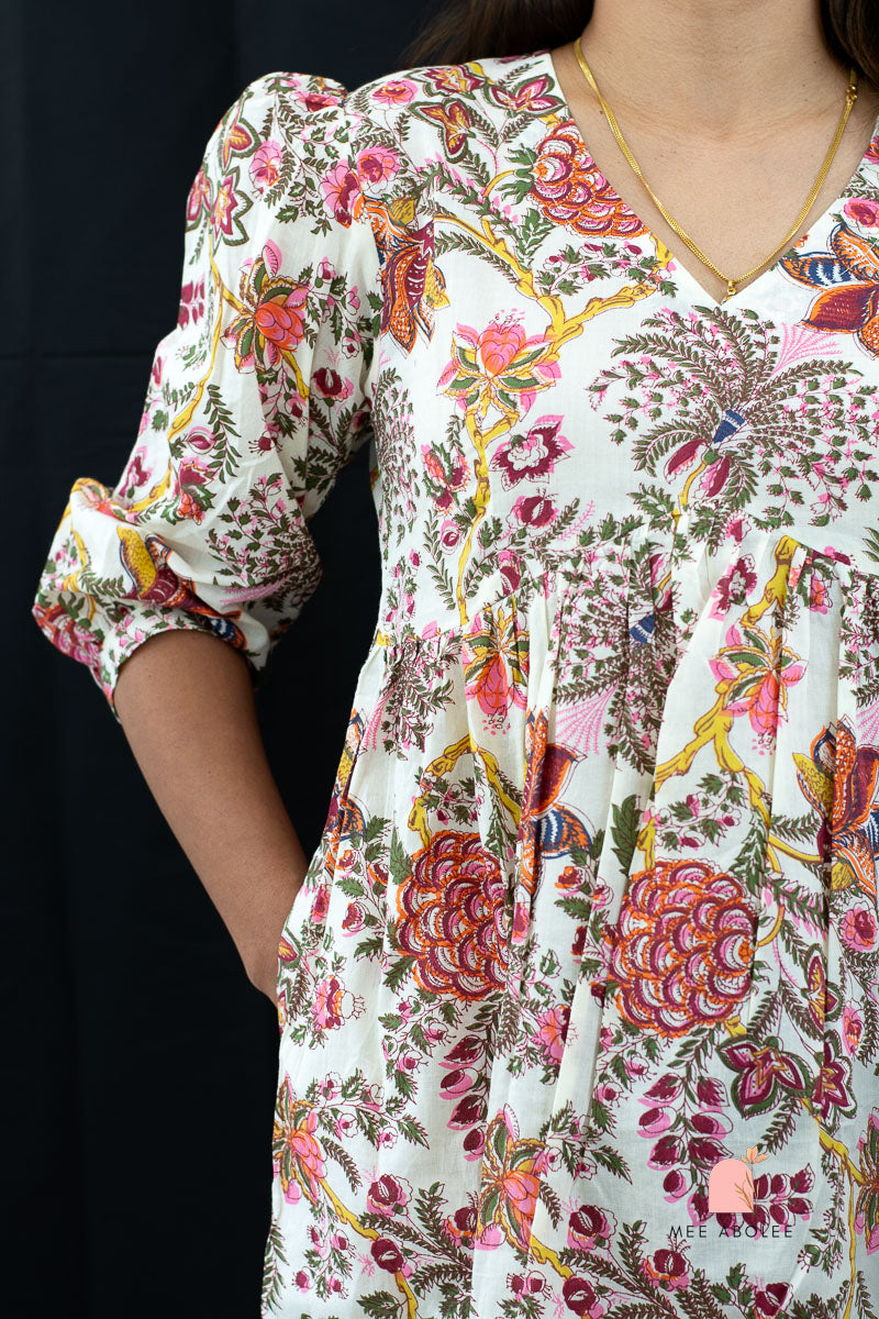 Kaaveri V-neck Midi Dress in Gardens of Jaipur