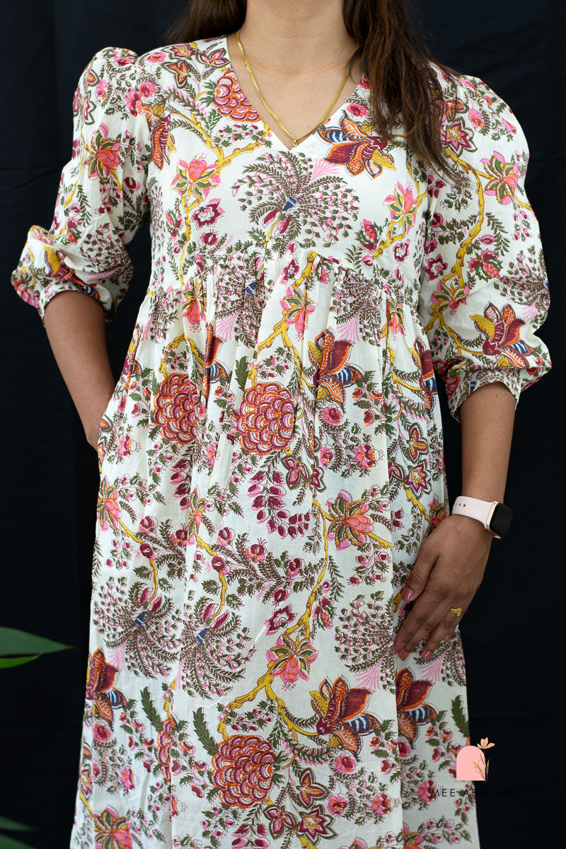 Kaaveri V-neck Midi Dress in Gardens of Jaipur