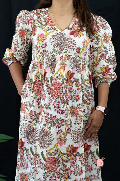 Kaaveri V-neck Midi Dress in Gardens of Jaipur