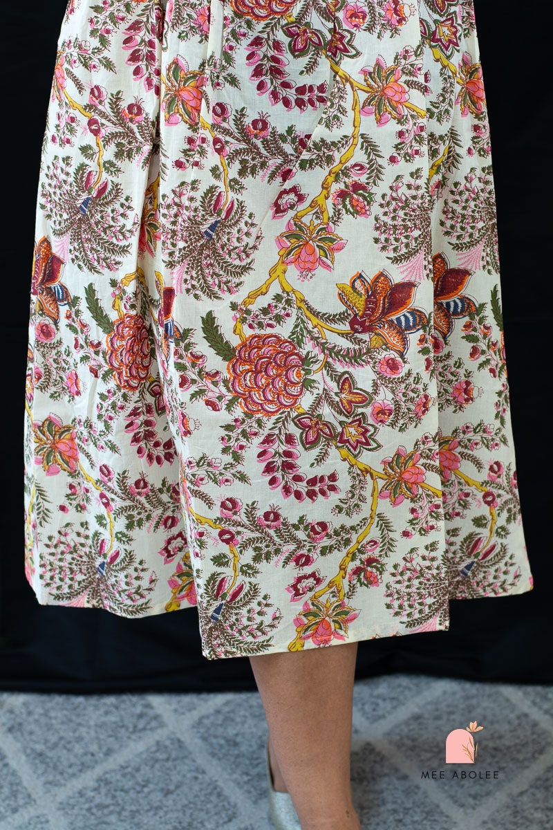 Kaaveri V-neck Midi Dress in Gardens of Jaipur