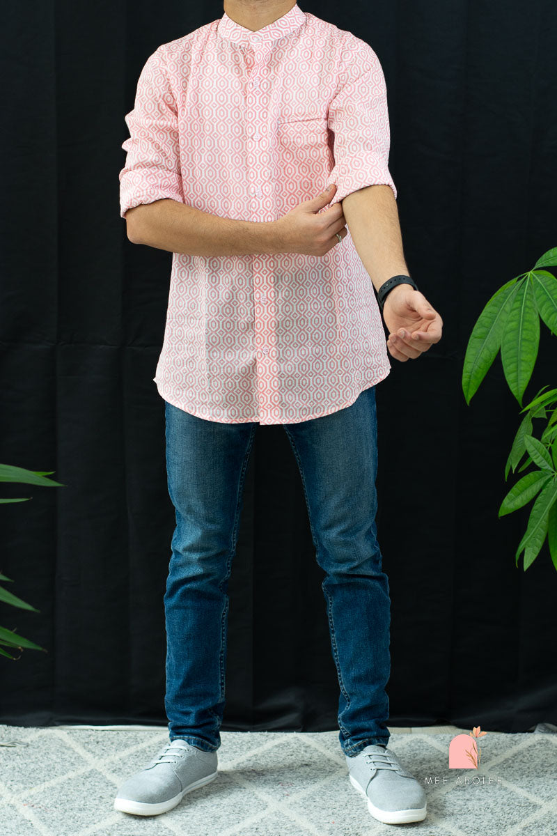 Vishu Full Sleeves Shirt With Mandarin Collar in Kaleidoscope