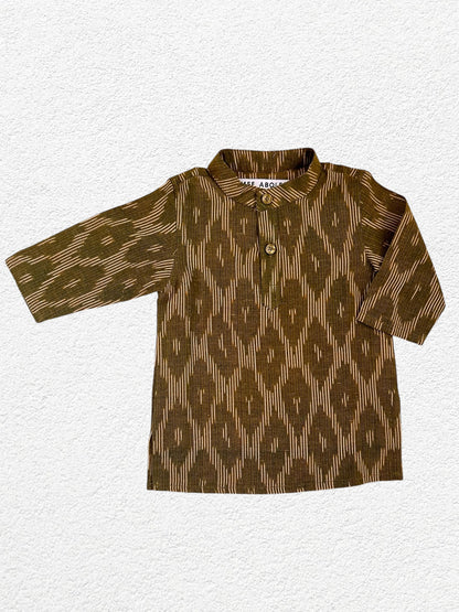 "Veeru" Kurta dhoti set in Green Ikkat