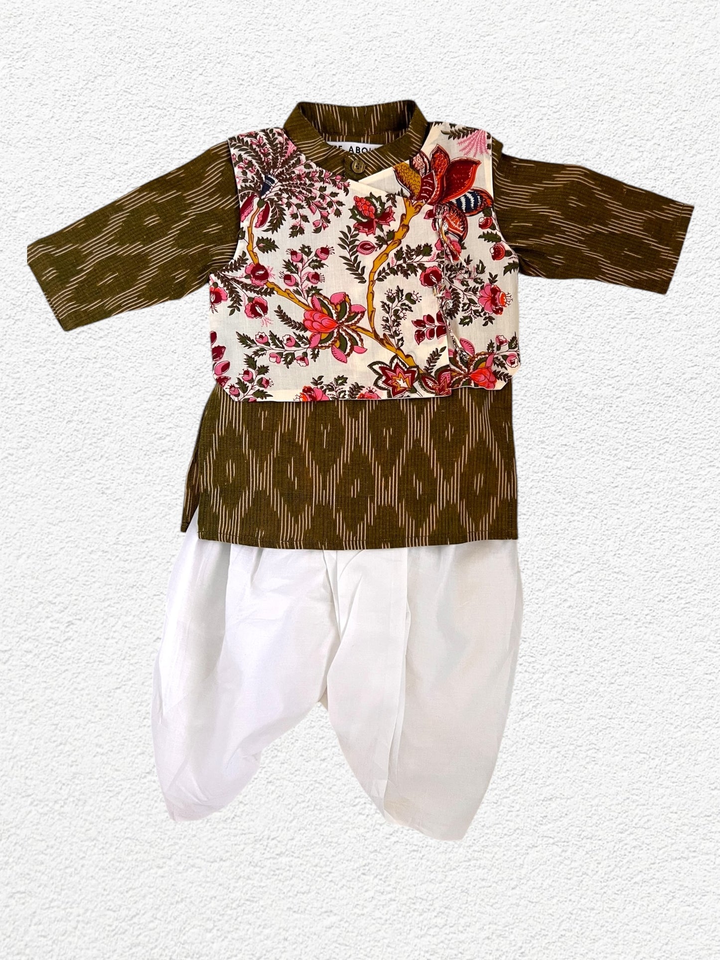 "Veeru" Kurta dhoti set in Green Ikkat