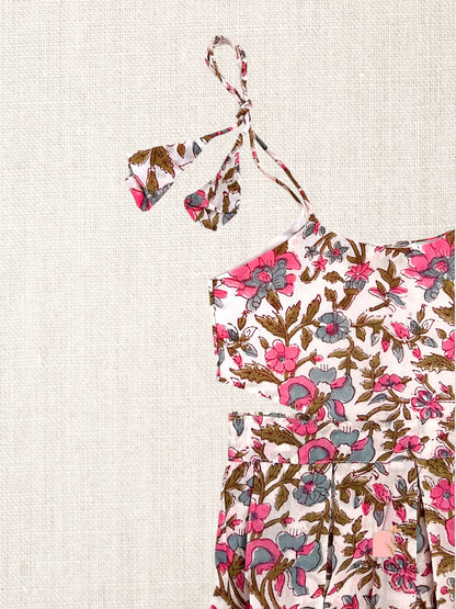 "Chiu" Pleated Sundress in Blue Mayflowers