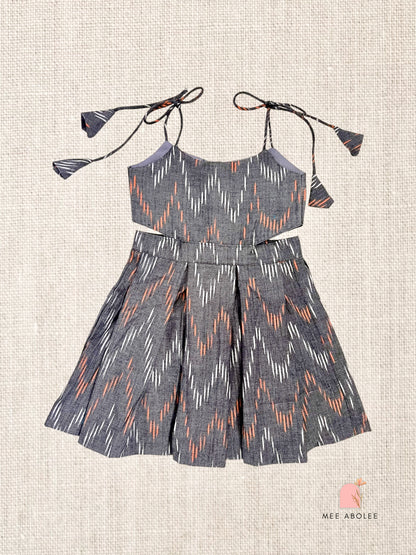 "Chiu" Pleated Sundress in Cloud Chevron