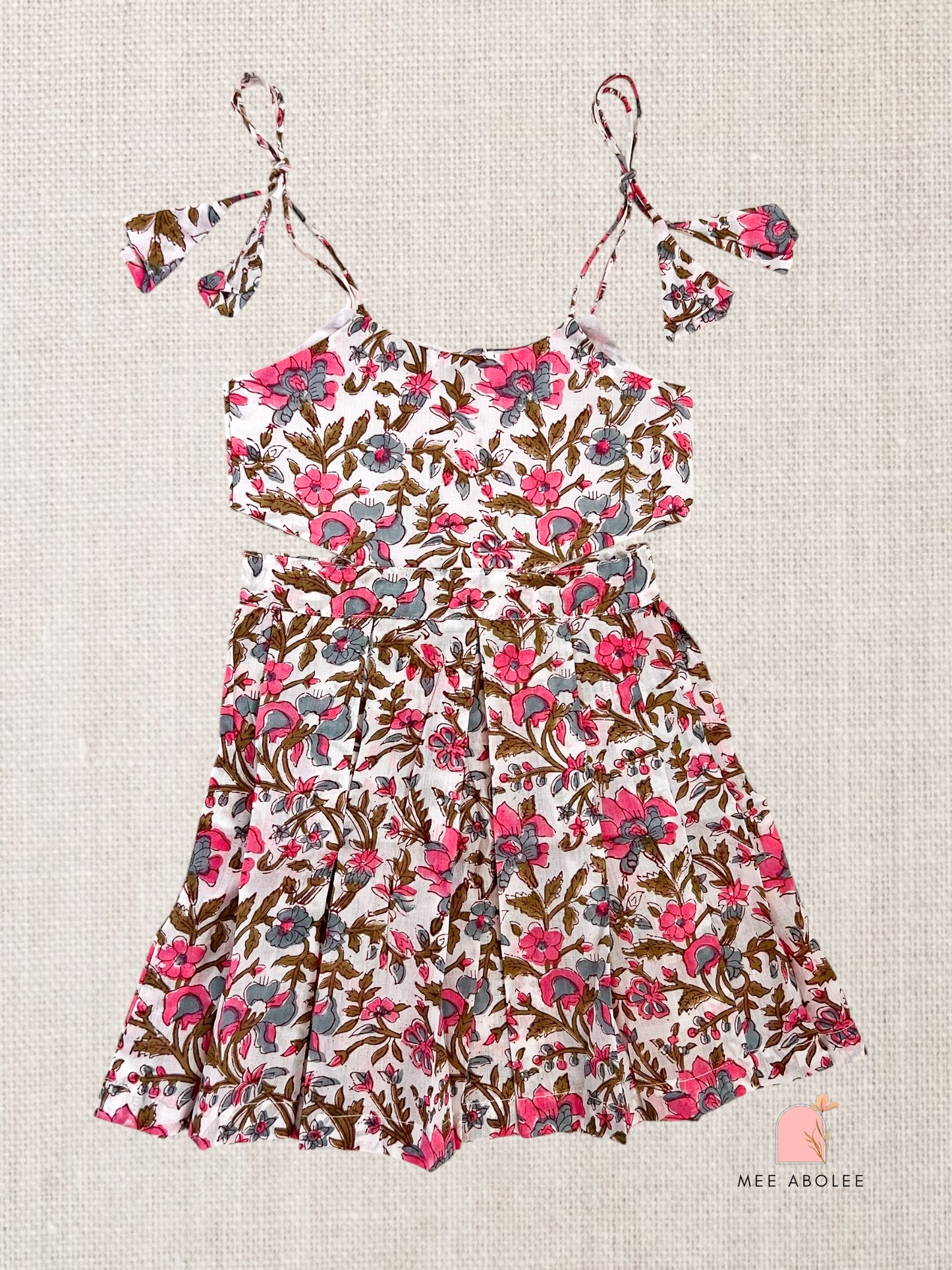 "Chiu" Pleated Sundress in Blue Mayflowers